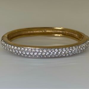 Vintage Swarovski Signed Swan Gold-Tone Crystal Pavé Bangle Bracelet